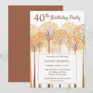 Rustic Fall Trees Terracotta 40th Birthday Party Invitation