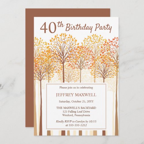 Rustic Fall Trees Terracotta 40th Birthday Party Invitation