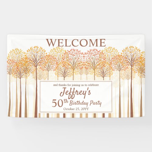Rustic Fall Trees Terracotta 50th Birthday Party Banner