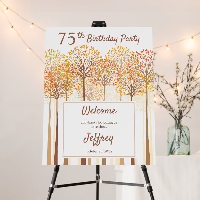 Rustic Fall Trees Terracotta 75th Birthday Party Foam Board (In Situ (Stand))