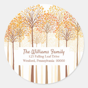 Rustic Fall Trees Terracotta Return Address Classic Round Sticker