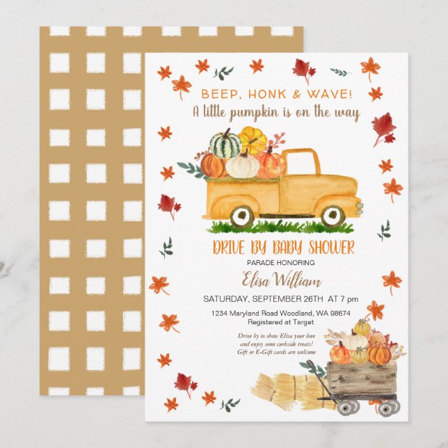Rustic Fall Truck Pumpkin Drive By Baby Shower Invitation (Front/Back)