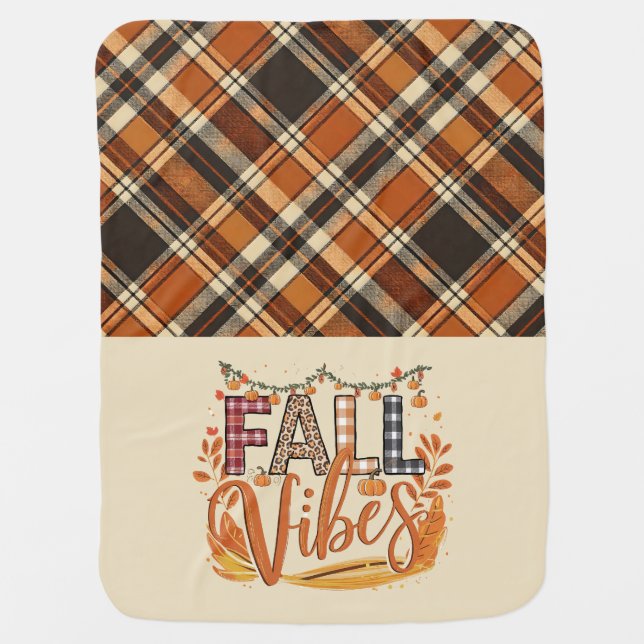 Rustic Fall Vibes Burnt Orange Plaid Print Autumn Baby Blanket (Front)