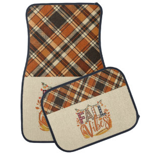 Rustic Fall Vibes Burnt Orange Plaid Print Autumn Car Floor Mat