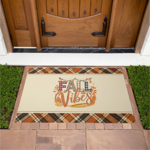 Rustic Fall Vibes Burnt Orange Plaid Print Autumn Doormat