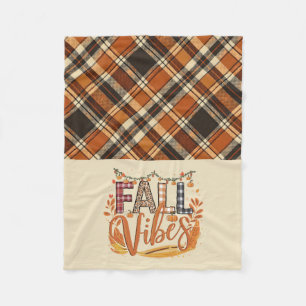 Rustic Fall Vibes Burnt Orange Plaid Print Autumn Fleece Blanket