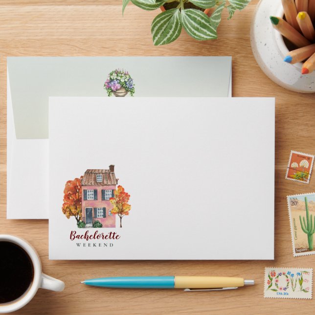 Rustic Fall Vibrant Bachelorette Party Invitation Envelope (Desk)
