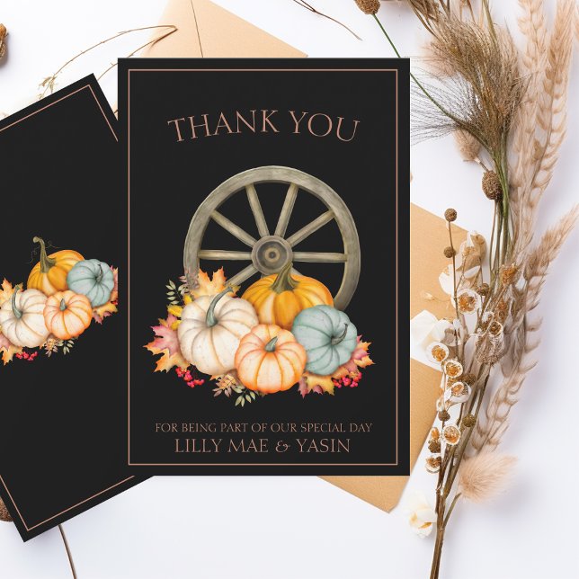 Rustic Fall Wagon Wheel Wedding Thank You Card (Creator Uploaded)