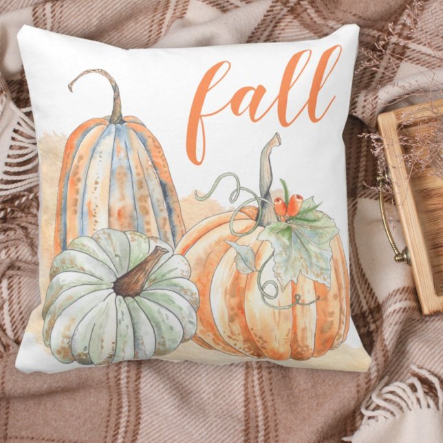 Rustic Fall Watercolor Autumn Pumpkins Throw Pillow (Creator Uploaded)