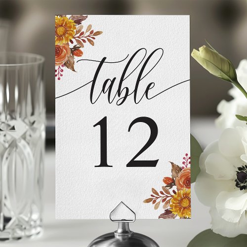 Wedding Table Numbers 18 Rustic Fall Watercolor Floral Autumn Wedding Table Number