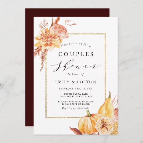 Rustic Fall Watercolor Floral Couples Shower Invitation
