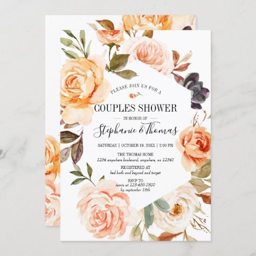 Rustic Fall Watercolor Floral Couples Shower Invitation