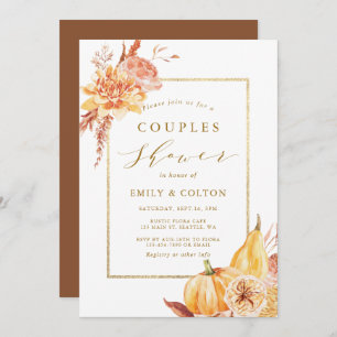 Rustic Fall Watercolor Floral Gold Couples Shower Invitation