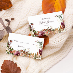 Rustic Fall Watercolor Floral & Greenery Place Card
