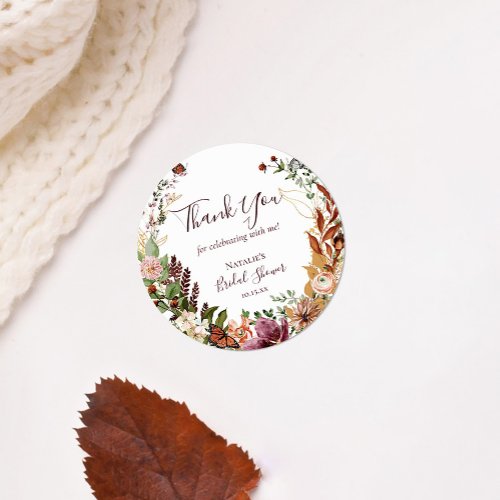 Rustic Fall Watercolor Floral  Greenery Thank You Classic Round Sticker