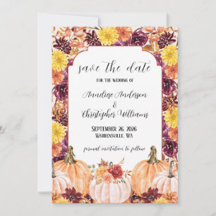 Rustic Fall Watercolor Floral Pumpkin Photo Save The Date