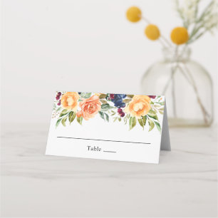 Rustic Fall Watercolor Floral Wedding Place Card
