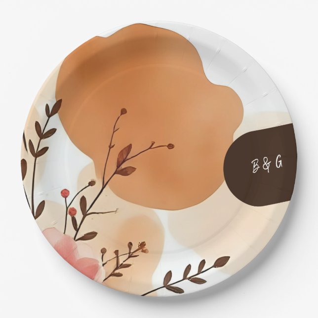 rustic Fall Watercolor Florals  Paper Plates (Front)