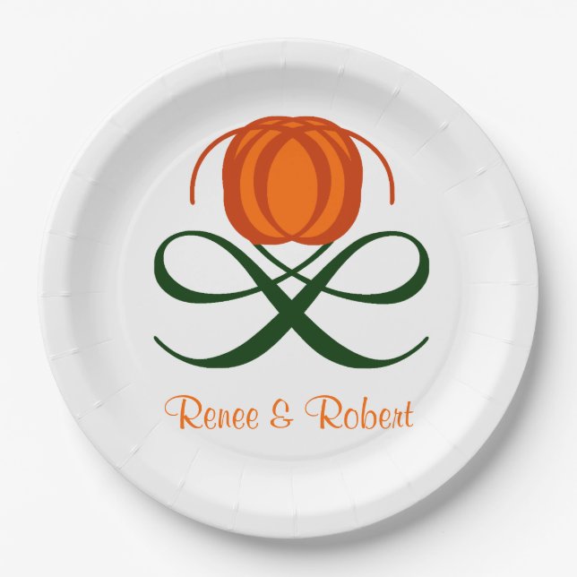 Rustic Fall Wedding Abstract Pumpkin Autumn Design Paper Plates (Front)