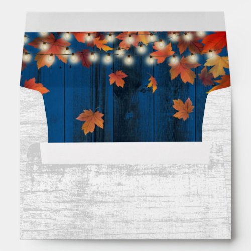 Rustic Fall Wedding Autumn Leaves Navy Barn Wood Envelope
