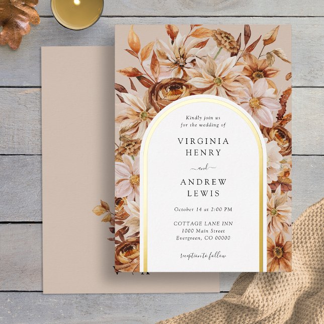 Rustic Fall Wedding Foil Invitation (Rustic Watercolor Fall Leaves Taupe Wedding Foil Invitation by Painted Paperie
)