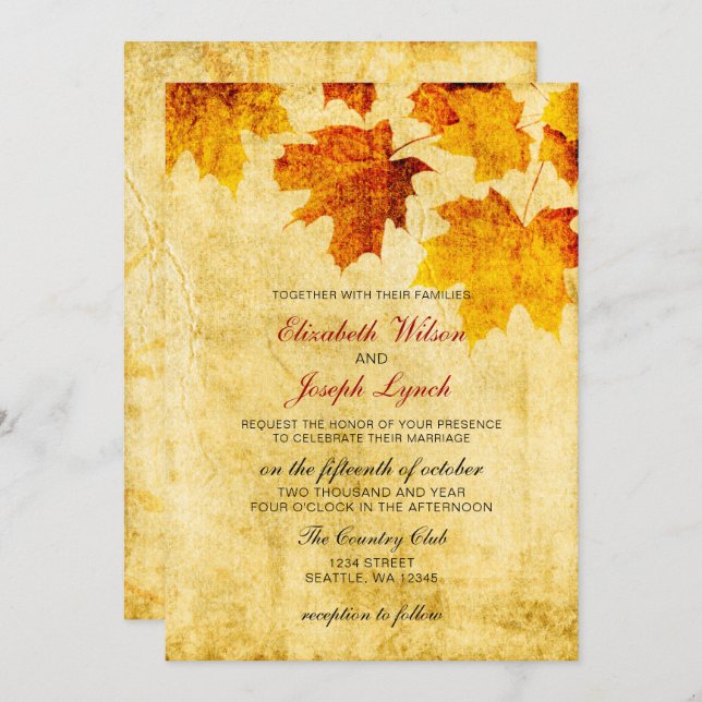 rustic fall wedding Invitation cards (Front/Back)
