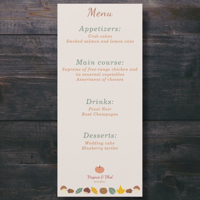 Rustic & Fall Wedding Menu (Fall Wedding Menu - Front)