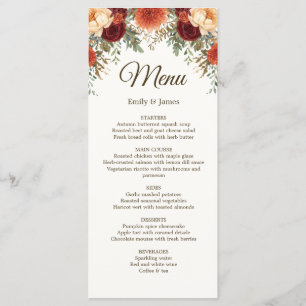 Rustic Fall Wedding Menu Card Burgundy Roses
