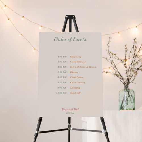 Rustic  Fall Wedding Order of Events Foam Board