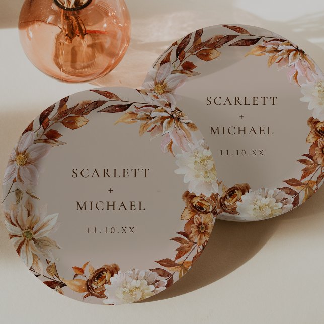 Rustic Fall Wedding Paper Plates (Rustic Fall Watercolor Floral Wedding Paper Plates by Painted Paperie
)