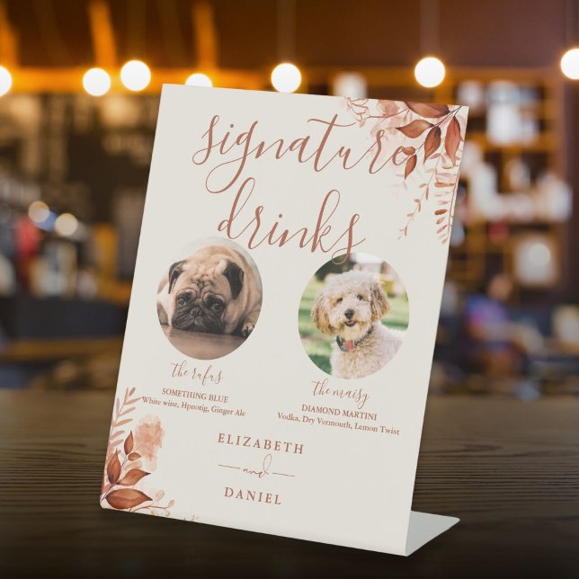Rustic Fall Wedding Pet Dog Signature Drinks Pedestal Sign (Rustic Fall Wedding Pet Dog Signature Drinks Pedestal Sign)