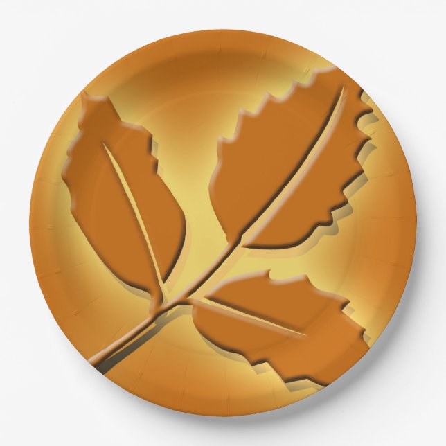 Rustic Fall Wedding Pretty Autumn Leaf Design Paper Plates (Front)