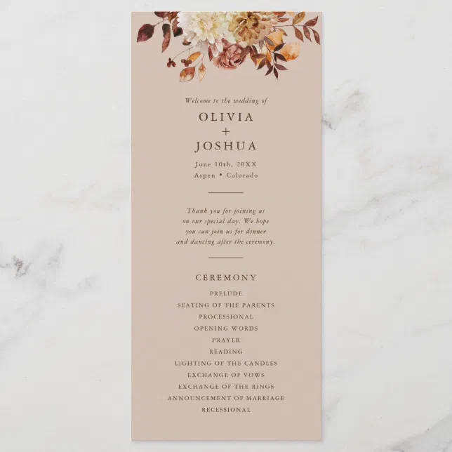 Rustic Fall Wedding Program | Zazzle