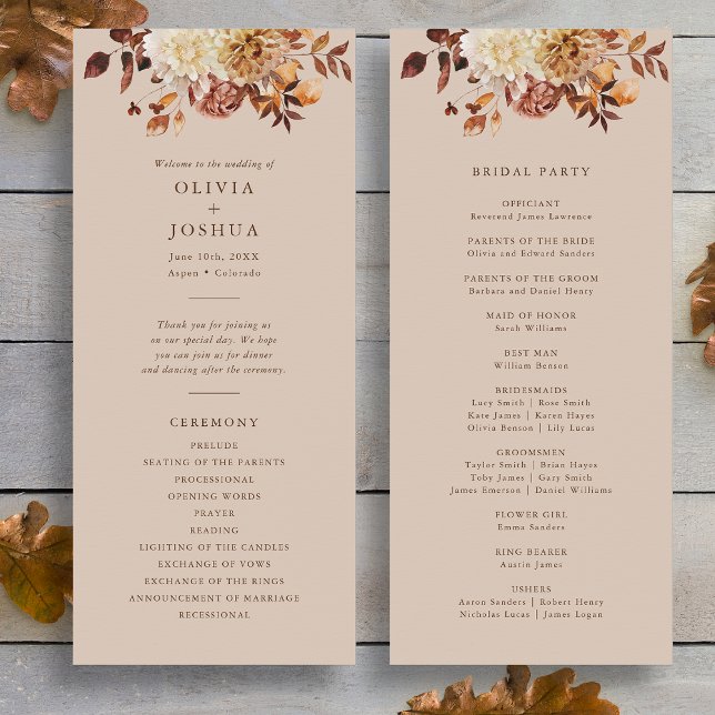 Rustic Fall Wedding Program (Rustic Watercolor Fall Leaves Taupe Wedding Program by Painted Paperie
)