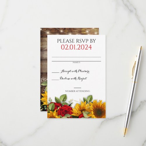Rustic Fall Wedding Red Roses RSVP Card