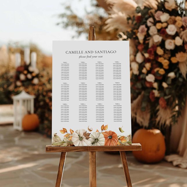 Rustic Fall Wedding Seating Chart Foam Board (Autumn Pumpkin Wedding Seating Chart)