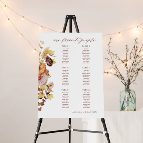 Rustic Fall Wedding Seating Chart Sign 6 Tables