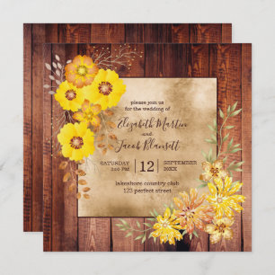 Rustic Fall Wedding Yellow Wild Roses Invitation
