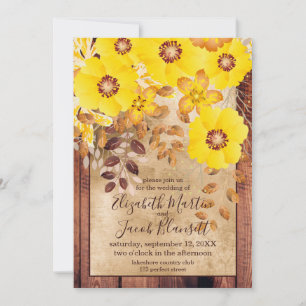 Rustic Fall Wedding Yellow Wild Roses Invitation