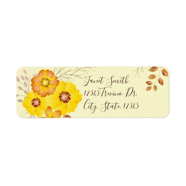 Rustic Fall Wedding Yellow Wild Roses Label (Front)