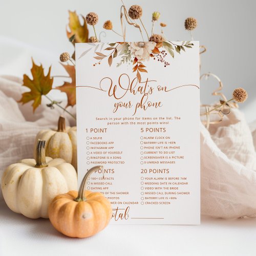 Rustic fall whats on your phone bridal game