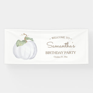 Rustic Fall White Pumpkin Birthday Banner