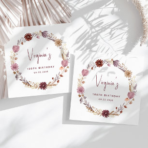 Rustic Fall WIldflower Floral 100th Birthday Napkins