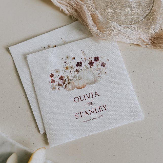 Rustic Fall Wildflower Pumpkin Wedding Napkins (Creator Uploaded)