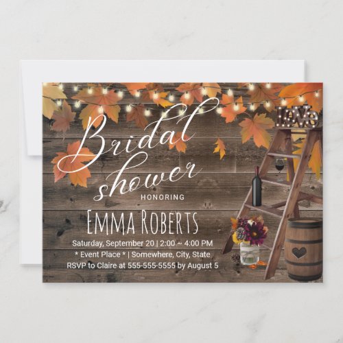 Rustic Fall Wine Barrel  Ladder Bridal Shower Invitation