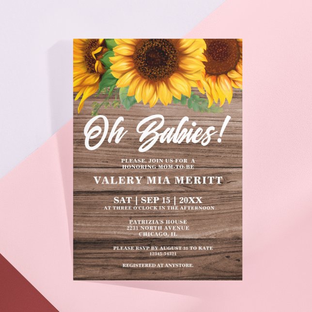 Rustic Fall Wooden Sunflower Oh Baby Shower Invitation (Creator Uploaded)