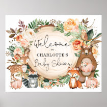Rustic Fall Woodland Animals Baby Shower Welcome Poster