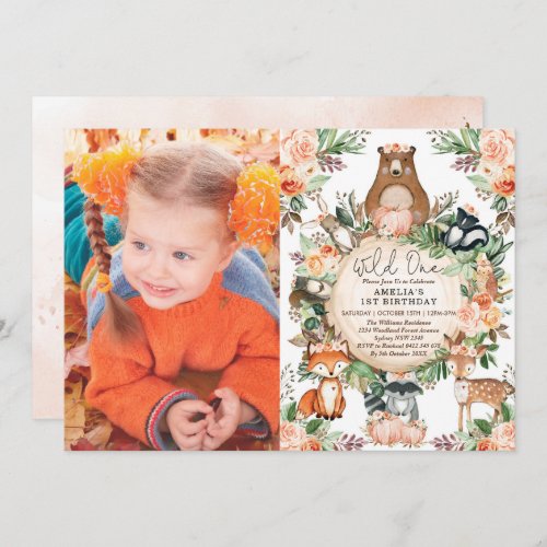 Rustic Fall Woodland Floral Wild One 1st Birthday Invitation