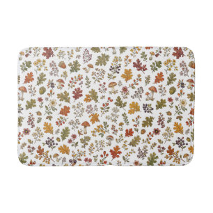 Rustic Fall Woodland Leaves Mushroom Pattern Bath Mat