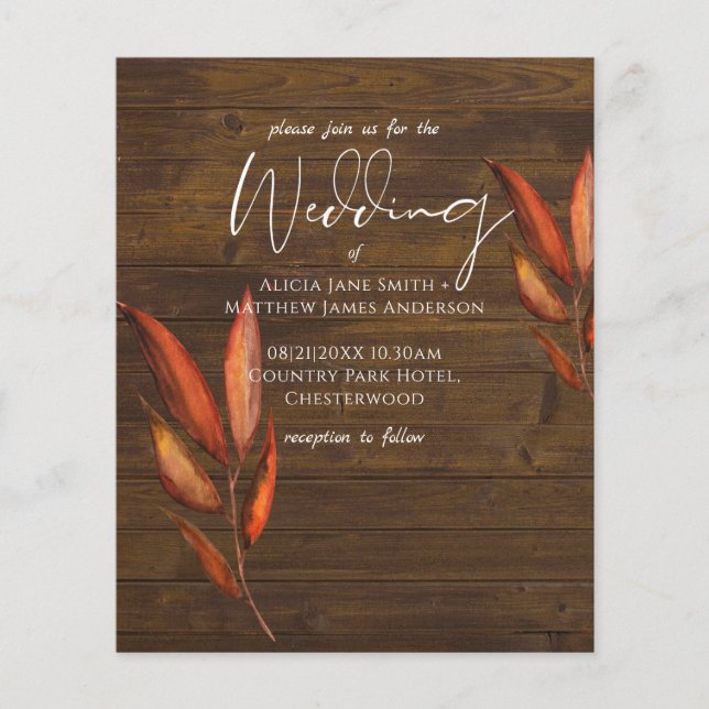 Rustic Fall WOODLAND Leaves Wedding Invitations (Front)